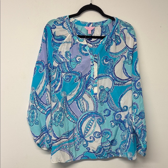 Lilly Pulitzer Blue and Purple Swirl Blouse - Picture 1 of 5